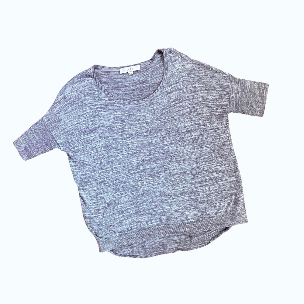 LOFT Marled Gray Cotton Blend Knit Sweater Top S